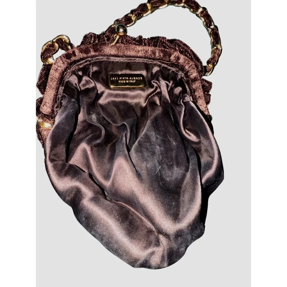 Saks‎ Fifth Avenue Italian Velvet Evening Bag Brown Gold Chain Vintage 1960s-70s